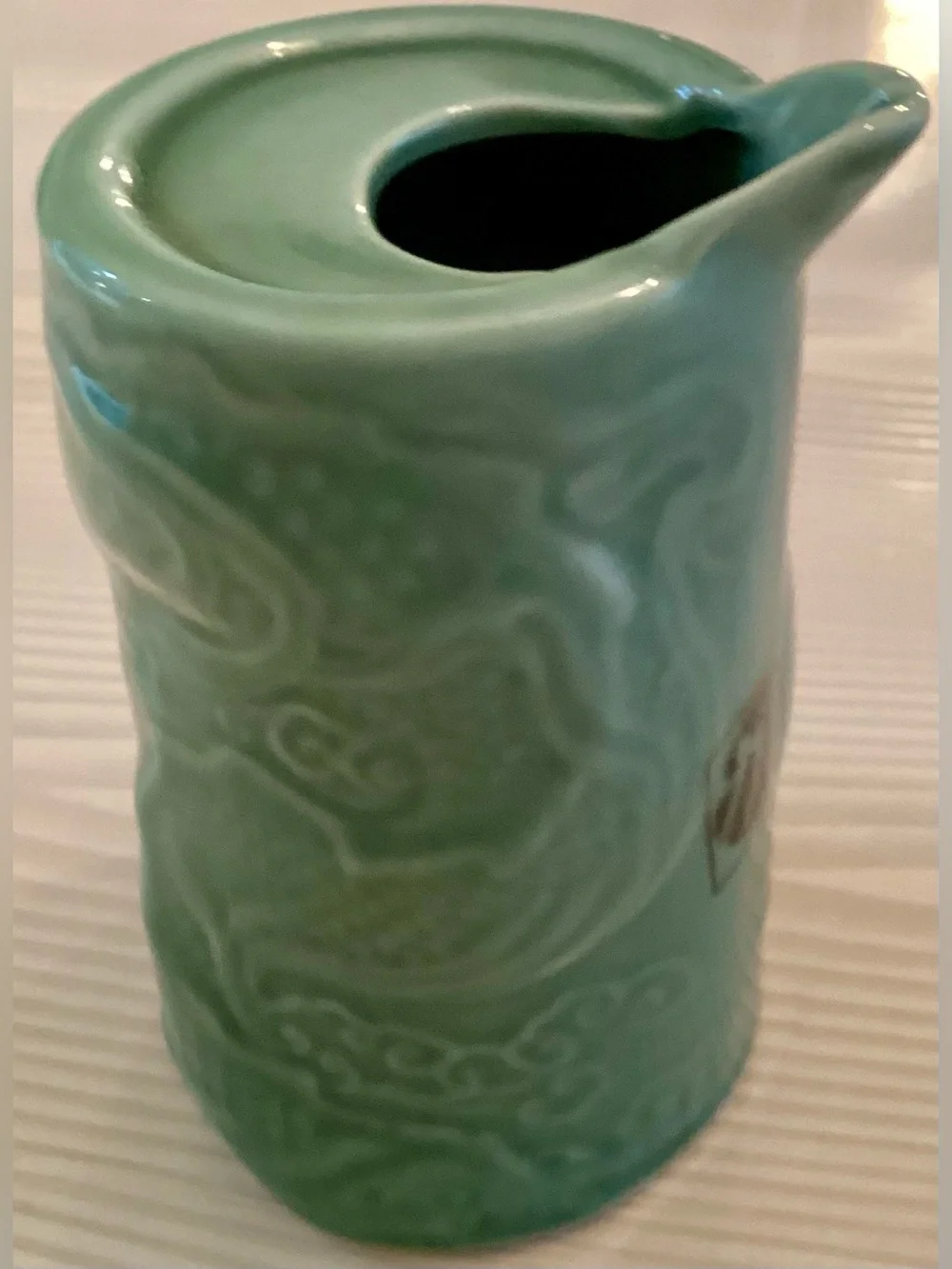 Vintage Japanese Celadon Dragon Vase Brush Pot Ceramic Green 4.5